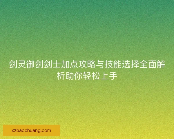 剑灵御剑剑士加点攻略与技能选择全面解析助你轻松上手