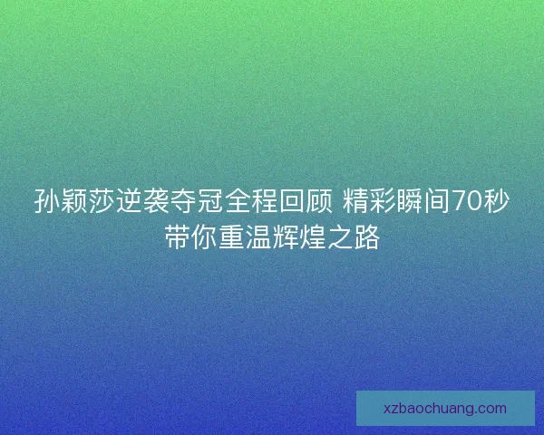 孙颖莎逆袭夺冠全程回顾 精彩瞬间70秒带你重温辉煌之路